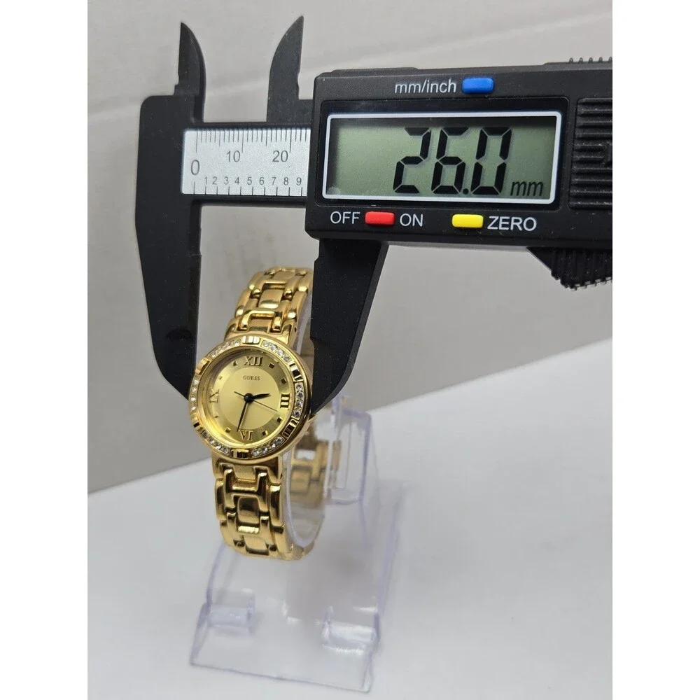 Vintage Guess Womens Gold Tone Crystal Bezel Watch New Battery Dainty Petite